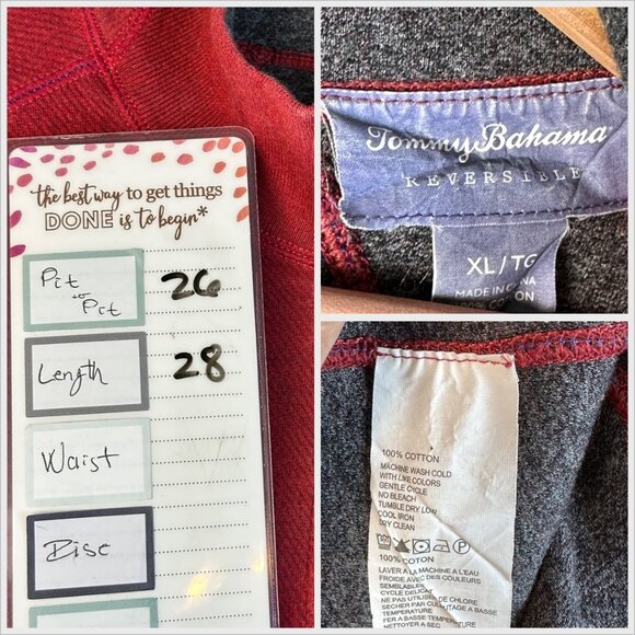Tommy Bahama Mens Reversible 1/4 Zip Pullover Sweater XL Red Gray Coastal Casual - Picture 6 of 11